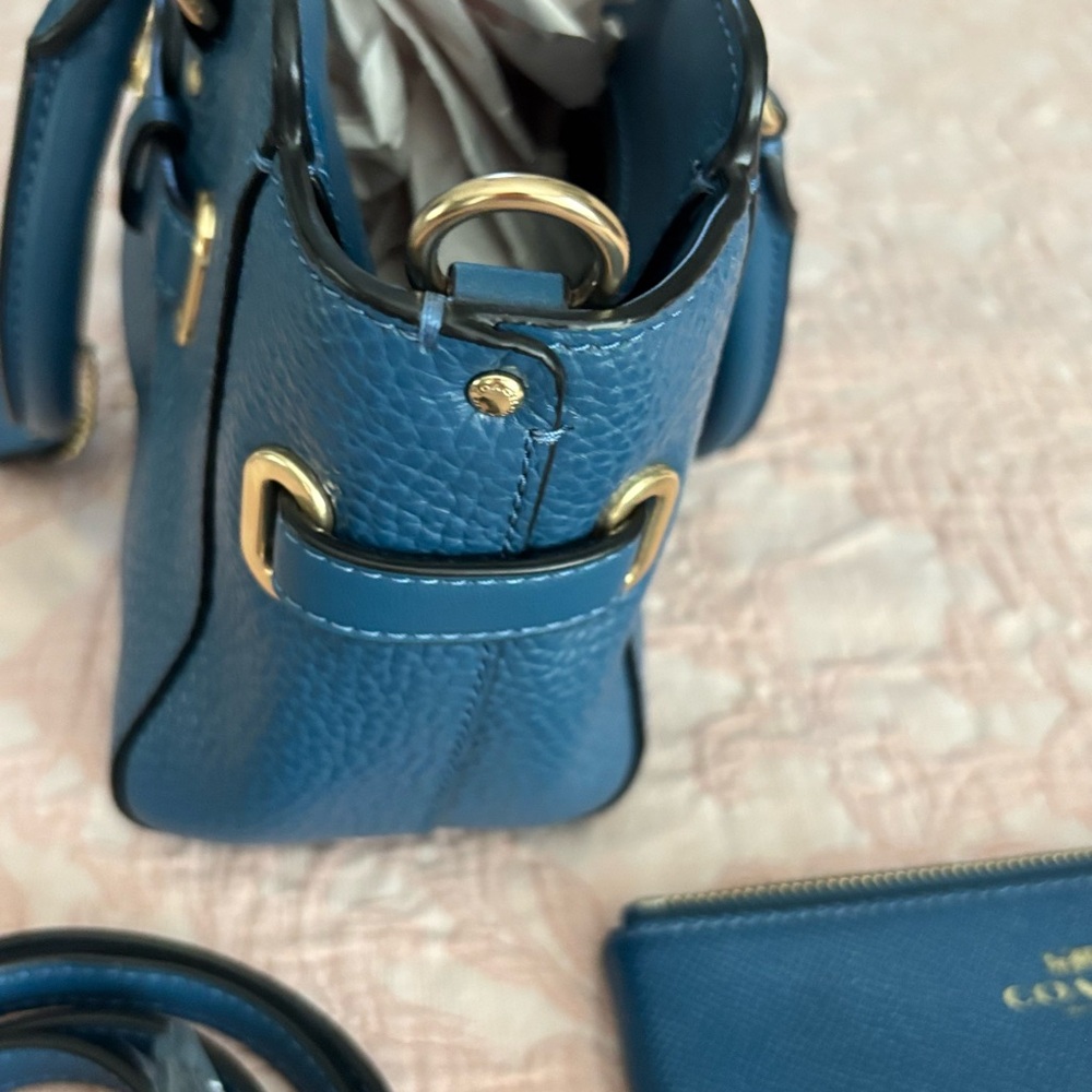 Coach authentic mini carry all bag set wallet strap 6x9 teal blue - Picture 6 of 13
